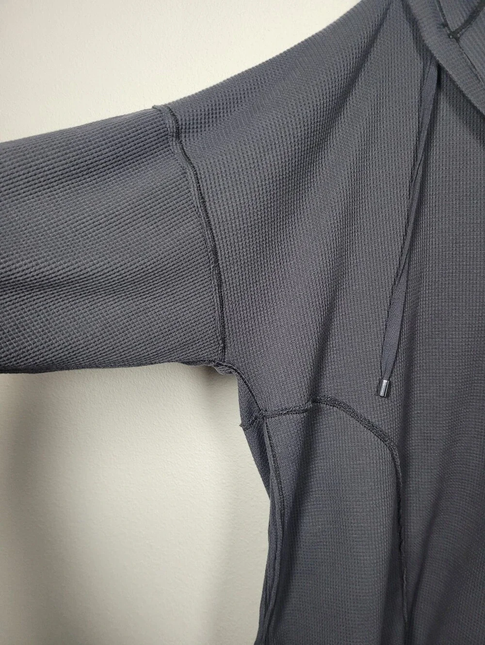 Intimately FP Early Night Charcoal Waffle Knit Hooded Thermal Tunic Top S Cozy